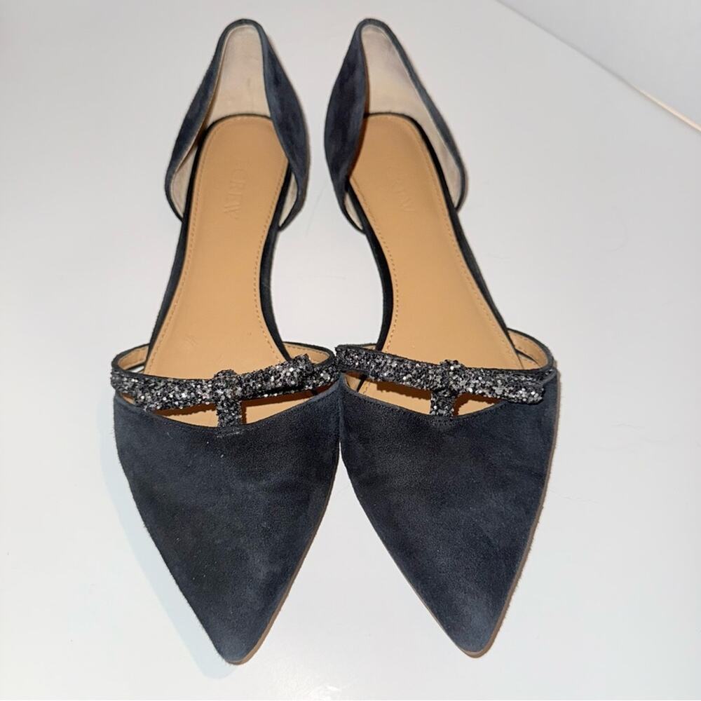 J.CREW suede pointed toe glitter bow whimsigoth party flats 9B - Picture 3 of 7